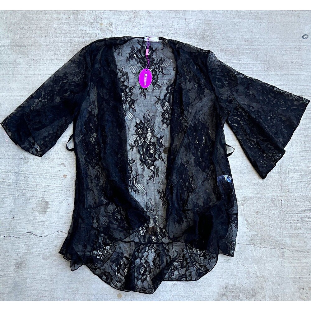 Black Sheer Floral Lace Kimono Women Large Sleeve Whimsygoth Dark Boho Festival